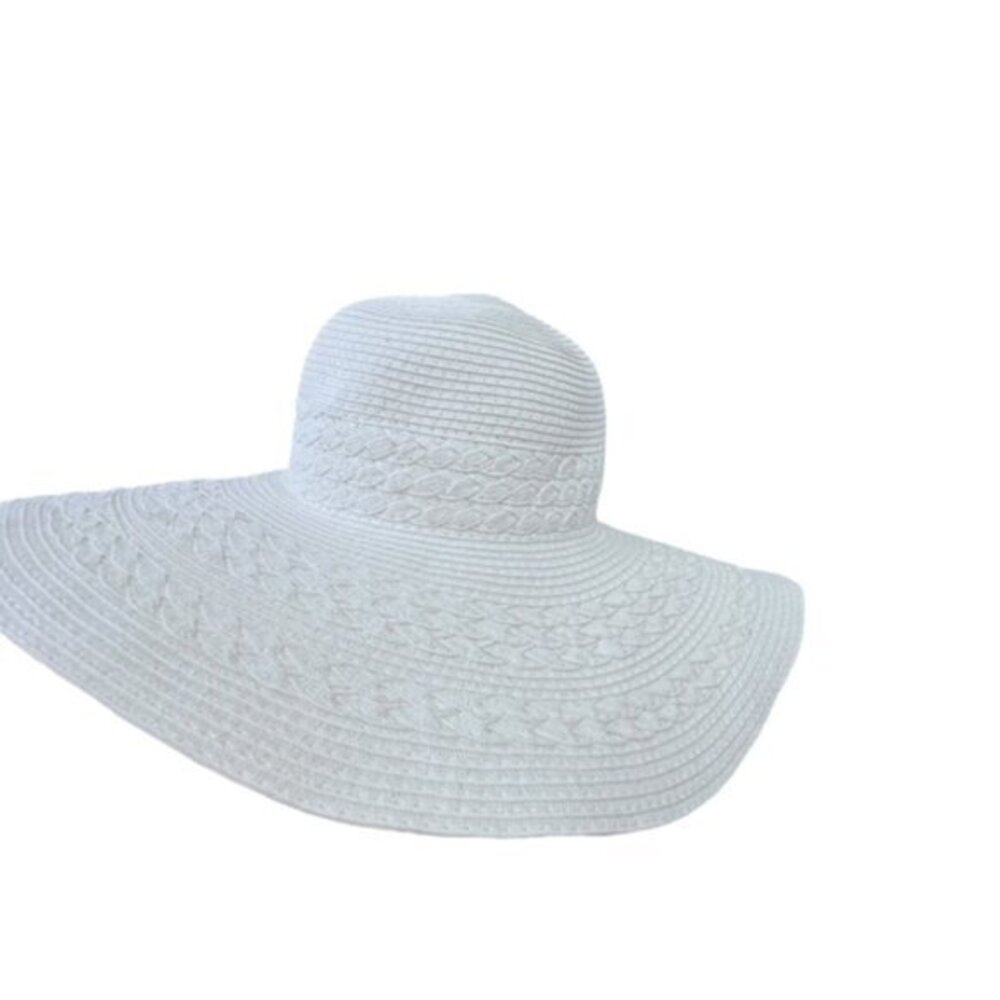 Falls Creek White Beach Hat Wide‎ Brim Pool Vacation Travel Cruise Braided BOHO - Picture 7 of 12